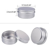 Round Aluminium Tin Cans, Aluminium Jar, Storage Containers for Cosmetic, Candles, Candies, with Screw Top Lid, Platinum, 5.7x2.7cm, Capacity: 50ml, 20pcs/box