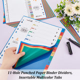 3 Books 3 Style A4 Plastic 12/21/31-Tab Binder Index Dividers, 11-Hole Punched Paper Binder Dividers, Insertable Multicolor Tabs, for Office, School, Home, Mixed Color, 295x225x1.5~4mm, Hole: 6mm, 1 book/style