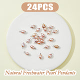 24Pcs Natural Freshwater Pearl Pendants, Rice Charms, with Platinum Plated Brass Loops, Pink, 13.5~15.7x6~7mm, Hole: 2.5~3mm