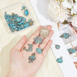 40Pcs 10 Styles Alloy Pendant, Antique Bronze & Blue Patina, Mixed Shapes, 12.5~31x8.5~24x2~6mm, Hole: 1.5~2.3mm, 4pcs/style