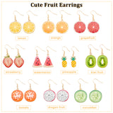 10 Pairs 10 Styles Pineapple & Pitaya Alloy Enamel Dangle Earrings, Light Gold Iron Fruit Drop Earrings for Women, Mixed Color, 40~43.5mm, Pin: 0.6mm, 1 Pair/style