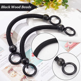 Wooden Bead Bag Handles, Polyester Cord Braided Purse Handles, for Bag Replacement Accessories, Ring, Black, 11.5x22.5x2.5cm, Inner Diameter: 2.85cm