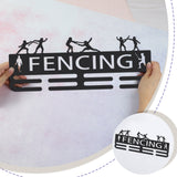 Fashion Iron Medal Hanger Holder Display Wall Rack, 3 Line, with Screws, Word Fencing, Sports Themed Pattern, 150x400mm
