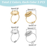 10Pcs 2 Colors 304 Stainless Steel Open Cuff Ring Component, Bezel Cup Ring Settings, Flat Round, Golden & Stainless Steel Color, Inner Diameter: 18mm, Tray: 9mm, 5Pcs/color