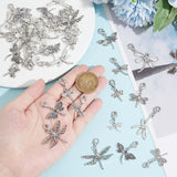 Dragonfly Tibetan Style Alloy Pendant Decoration, with Lobster Claw Clasps, Antique Silver & Platinum, 30~37mm, 9 style, 4pcs/style, 36pcs/set