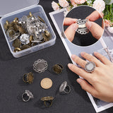 32Pcs 8 Style Vintage Adjustable Iron Flower Finger Ring Components with Alloy Cabochon Bezel Settings, Mixed Color, Tray: 14~20mm, US Size 6 1/2(16.9mm), 4Pcs/style