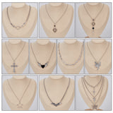 12Pcs 12 Style Heart & Cross & Butterfly & Bat Alloy Enamel Pendant Necklaces Set with Rhinestone, Iron Thorns Link Chains Stackable Necklaces for Women, Antique Silver, 15.55~25.39 inch(39.5~64.5cm), 1Pc/style