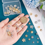 64Pcs 16 Style Brass Bead Caps, Flower, Mixed Color, 7~13x6~13x0.5~2.5mm, hole: 1.2~1.5mm, 4pcs/style