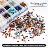 Mixed Natural & Synthetic Gemstone Chips, 2~8x2~4mm, 25g/compartment, 450g/box