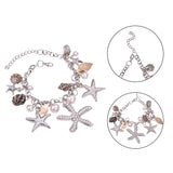 Trendy Charm Bracelets, with Conch, CCB Plastic Rhinestone Starfish and Glass Pearl Pendants and Iron & Brass Findings, with Cardboard Jewelry Set Boxes, Platinum, 7-3/8 inch(187mm), 1pc/box