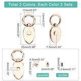 6 Sets 3 Colors Alloy Metal Buckles, Handbag Strap Side Hanging O Ring Hooks, Leaf, Mixed Color, 0.28~5.6x0.852.55x0.430.75cm, Hole: 2mm, 2 set/color