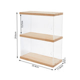 2-Tier Transparent Acrylic Minifigures Display Case, for Models, Building Blocks, Doll Display Holder Risers, with Wood Base & Top, Moccasin, Finished Product: 25.4x11.6x29.6cm