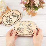 Wooden Basket Bottoms, Crochet Basket Base, for Basket Weaving Supplies and Home Decoration Craft, Oval with Grass, BurlyWood, 99x160x5mm, Hole: 6mm, 2pcs/set