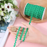 2 trands Polyester Wave Bending Fringe Trim, Sewing Ribbon, for Cloth Dress DIY Making Decorate, with Spool, Green, 3/16 inch~3/8 inch(5~8.5mm), about 22~25m/strand