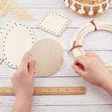DIY Making Kits, including Wooden Knitting Crochet Bottoms Set and Rattan Stickers, Antique White, Sticker: 3mm, Bottoms: 9~17.5x9~10.5x0.28~0.29cm, Hole: 3mm