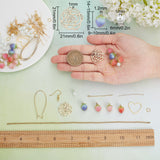 DIY Drop Earring Making Kit, Including Natural Real Flower Dried Pendants, Brass Hoop Earrings Findings & Hooks, Brass Heart Linking Rings, Glass Pearl Beads, Golden, 102pcs/box