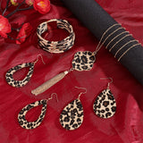Leopard Print Teardrop Dangle Earrings & Multi-strand Bracelet & Tassel Pendant Necklace, Golden Alloy Jewelry for Women, Coffee, 32.60 inch(82.8cm), 7-1/2 inch(192mm), 80~81mm, Pin: 0.6mm