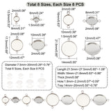 DIY Flat Round Link Pendant Making Kit, Including 304 Stainless Steel Cabochon Connector Settings, Glass Cabochons, Stainless Steel Color, Settings: 64pcs/style