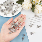 40Pcs 10 Style Tibetan Style Alloy European Dangle Charms, Large Hole Pendants, Antique Silver, 40pcs/box