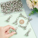 32Pcs 304 Stainless Steel Bell Charm Decorations, with Alloy Swivel Lobster Claw Clasps, Swivel Snap Hook, Stainless Steel Color, 47mm, Bell: 13x10mm