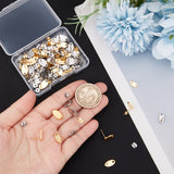 60Pcs 6 Style 201 Stainless Steel Stud Earring Findings, with Hole & 304 Stainless Steel Pins & Ear Nuts, Oval, Golden & Stainless Steel Color, 9~12.5x5~7.5mm, Hole: 1.2~1.6mm, Pin: 0.8mm, 10Pcs/style