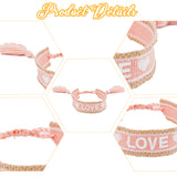 5Pcs 5 Colors Adjustable Nylon Braided Cord Bracelets Set, Tassel Charms Word Love Bracelets for Women, Mixed Color, 1-3/4~2-1/2 inch(4.5~6.2cm), 1Pc/color