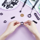 1Pc Adjustable Polyester Neck Lanyard, with 22Pcs 11 Style Silicone Ring Pendant, for Pen, Phone, Badge Holder, Black