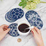 8Pcs 8 Style Silicone Cup Mats, Coaster, Flat Round, Midnight Blue, Mixed Patterns, 96x3mm, 1pc/sytle