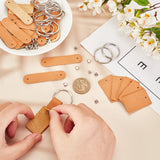 DIY Blank Keychain Making Kit, Including Rectangle & Oval Leather Clothing Blank Labels, with Rivets, Iron Split Key Ring, Blanched Almond, 48Pcs/box