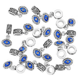 40Pcs Alloy Enamel European Dangle Charms, Evil Eye, Large Hole Pendants, Antique Silver, Blue, 23.5mm, Evil Eye: 13x11.5mm, Hole: 5mm