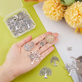 56Pcs 14 Styles Tibetan Style Alloy Pendants, Tree of Life Charm, Antique Silver, 13.5~42x10~38x1~2.5mm, hole: 1.5~2.5mm, 4pcs/style