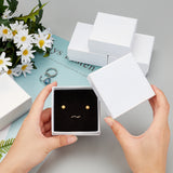 Cardboard Jewelry Boxes, with Black Sponge, for Jewelry Gift Packaging, Square, White, 7.5x7.5x3.5cm