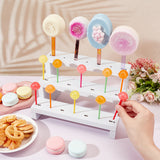 3-Tier Natural Wood Lollipop Display Risers, Rectangle Cake Pop Display Holder for Baby Showers, Birthday Party, White, Finish Product: 12.5x23x14cm