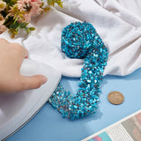 Hotfix Rhinestone, with Shell Beads and Glass Trimming, Crystal Glass Sewing Trim Rhinestone Tape, Costume Accessories, Deep Sky Blue, 35x4mm