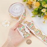 Flat Ethnic Style Embroidery Polyester Ribbons, Jacquard Ribbon, Garment Accessories, Single Face Floral Pattern, White, 1-3/4 inch(45mm), about 7.66 Yards(7m)/Roll