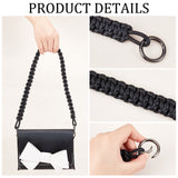 Braided PU Leather Bag Straps, with Alloy Spring Gate Rings, for Bag Replacement Accessories, Black, 64x2.3x1.2cm