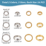 96Pcs 6 Styles 201 Stainless Steel Spacer Beads, Flat Round/Ring, Mixed Color, 6~10x2~2.5mm, Hole: 4~8mm, 16pcs/style