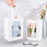 Kraft Paper Bags with Handle, with Cord Handles and Rectangle Window, for Retail Shopping Bag, Merchandise Bag, Gift and Party Bag, Rectangle, White, 20x15x0.4cm, Unfold: 20x15x10cm, Window: 14x9cm
