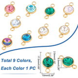 9Pcs 9 Colors K9 Glass Connector Charms, Faceted, with Golden Tone Ion Plating (IP)304 Stainless Steel Findings, Flat Round, Mixed Color, 17.5x10x6.5mm, Hole: 2.5mm, 1pc/color