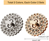 4 Sets 2 Colors Alloy Rhinestone Bag Twist Clasp, Iron Shim, for Bag Clasps Accessories, Flat Round, Mixed Color, 4x3.05cm, 2sets/color
