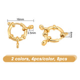 8Pcs 2 Colors 304 Stainless Steel Spring Ring Clasps, Ring, Mixed Color, 16x4mm, Hole: 2.5mm, 4pcs/color