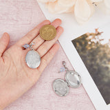 Oval with Flower 316 Stainless Steel Locket Pendant Decorations, with Acrylic Bead, for Wedding Bouquet Pendant, Stainless Steel Color, 48mm, 2pcs/set