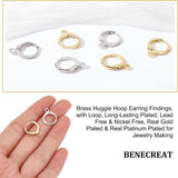 32Pcs 2 Color Brass Huggie Hoop Earring Findings, with Loop, Long-Lasting Plated, Lead Free & Nickel Free, Real Gold Plated & Real Platinum Plated, 12 Gauge, 14.7x11.7x2mm, Hole: 1.8mm, 2 color, 16pcs/color, 32pcs