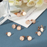 Vacuum Plating 304 Stainless Steel Stud Earring Findings, with Loop and Flat Plate, Flat Round, Rose Gold, 10x1mm, Hole: 1.5mm, Pin: 0.8mm, 40pcs/box