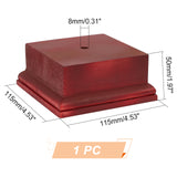 Undyed Wood Medal Basement for Furniture Fixing, Square, Dark Red, 115x115x50mm, Hole: 8mm