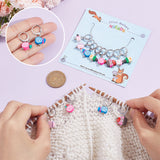 12Pcs 6 Style Handmade Polymer Clay Dessert Charm Locking Stitch Markers, Stainless Steel Color Tone 304 Stainless Steel Clasp Locking Stitch Marker, Mixed Color, 2.6~2.9cm, 2pcs/style