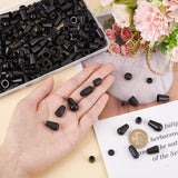 150Pcs 5 Style Plastic Cord End, End Cap with Flat Round Plug, Cone, Black, 12~20x8~12mm, Hole: 3.3~4.8mm, 30pcs/style