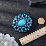 Alloy Belt Buckles, with Synthetic Turquoise, Belt Fastener, Gunmetal, Flower, 72x71x12~19mm, Hole: 40.5x11.5mm