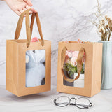 Kraft Paper Bags with Handle, with Cord Handles and Rectangle Window, for Retail Shopping Bag, Merchandise Bag, Gift and Party Bag, Rectangle, BurlyWood, 20x15x0.4cm, Unfold: 20x15x10cm, Window: 14x9cm