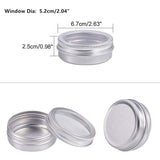 Round Aluminium Tin Cans, Aluminium Jar, Storage Containers for Jewelry Beads, Candies, with Screw Top Lid and Clear Window, Platinum, 7.05x2.5cm, Capacity: 60ml, 14pcs/box